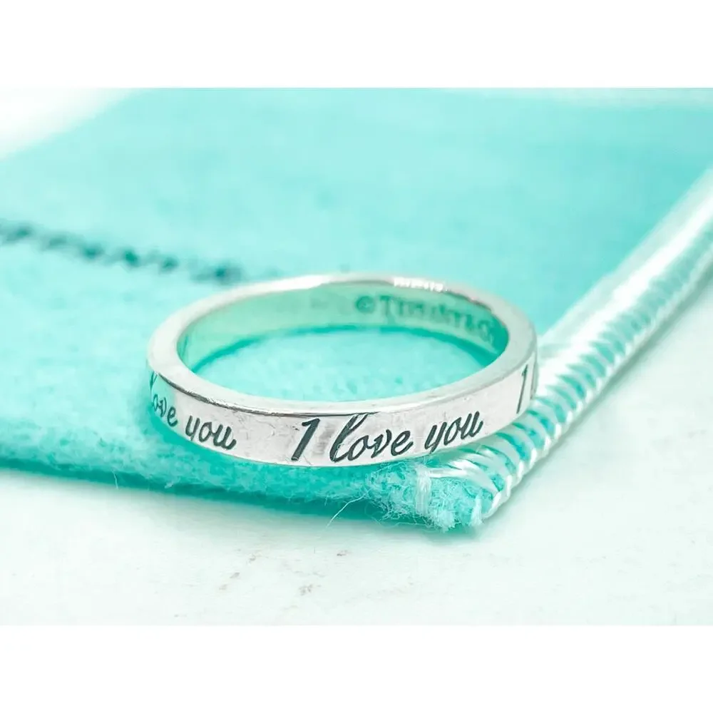 Tiffany & Co. Narrow I Love You Note Ring Sterling Silver Size 5.75